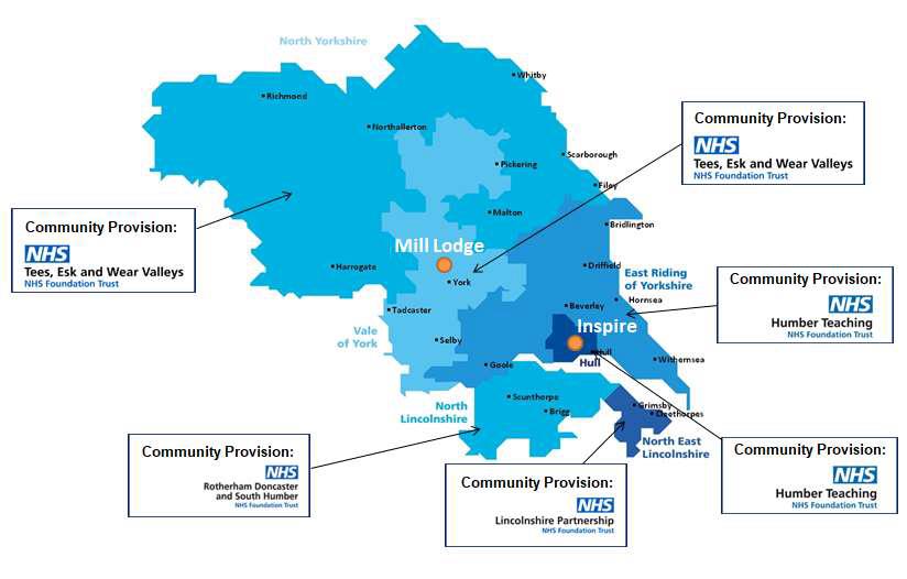 Area map shows the regions of the Key worker service.
Hull, East Riding, North Lincolnshire, North East Lincolnshire, York, and North Yorkshire.